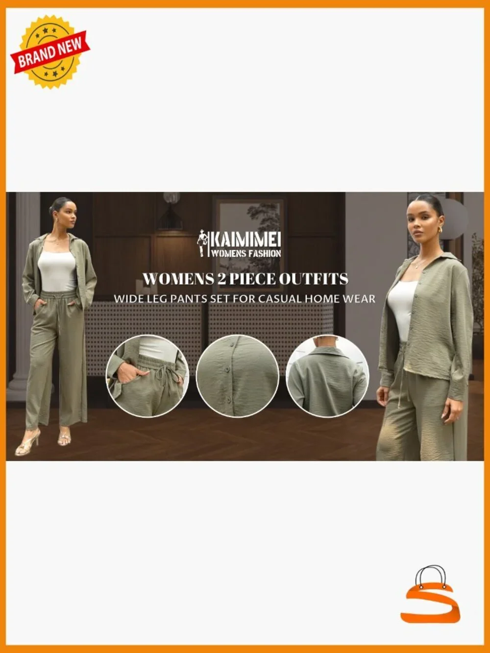 Women's Linen 2 Piece Lounge Set Button Down Shirt Wide Leg Pants Pockets